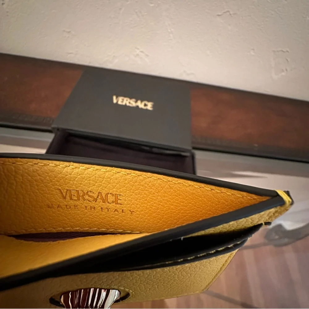 NWT Versace | Yellow Mini Medusa Leather Slim Card Holder Case Wallet $350